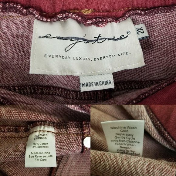 Evy's Tree Denim Skinnies Ponte Pants Skinny Jeans Jeggings Leggings Maroon 2X - Picture 8 of 8